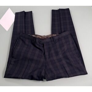 Tallia Dress Trouser Pants Mens 34x30 Dark Navy Plaid Straight leg Flat Front